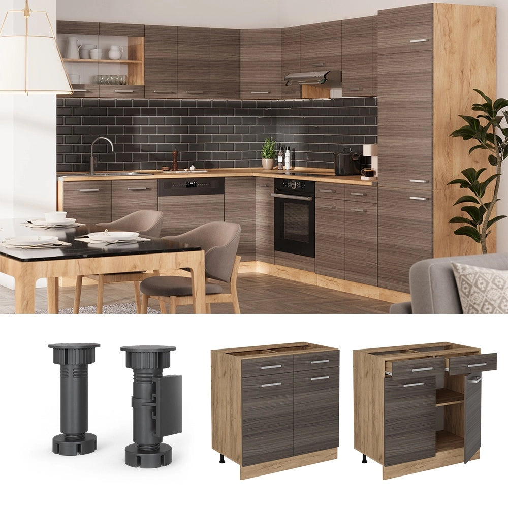 Mobiletto base per cucina R-Line Grigio nobile/Rovere dorato 80 cm, PL Antracite Vicco