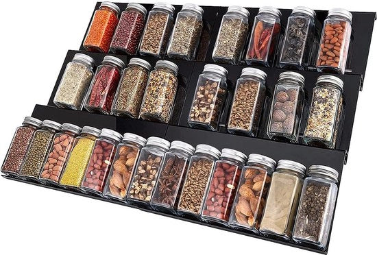 Organizzatore per Spezie con 3 Livelli, Estensibile 30-60 cm, Nero