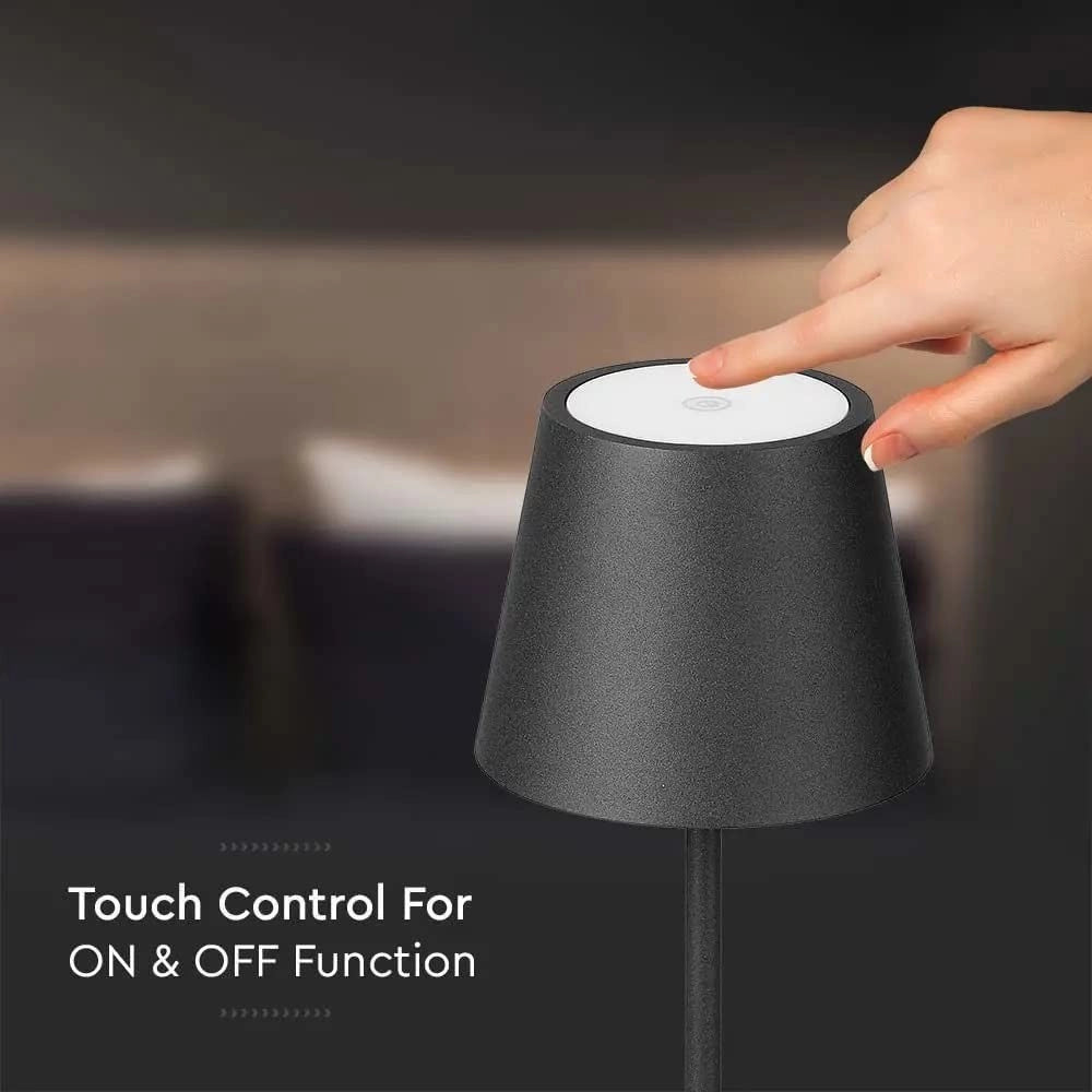 Trade Shop - Lampada Da Tavolo Led Dimmerabile Touch Nera Wireless Luce Bianca Calda 3000k 2w -