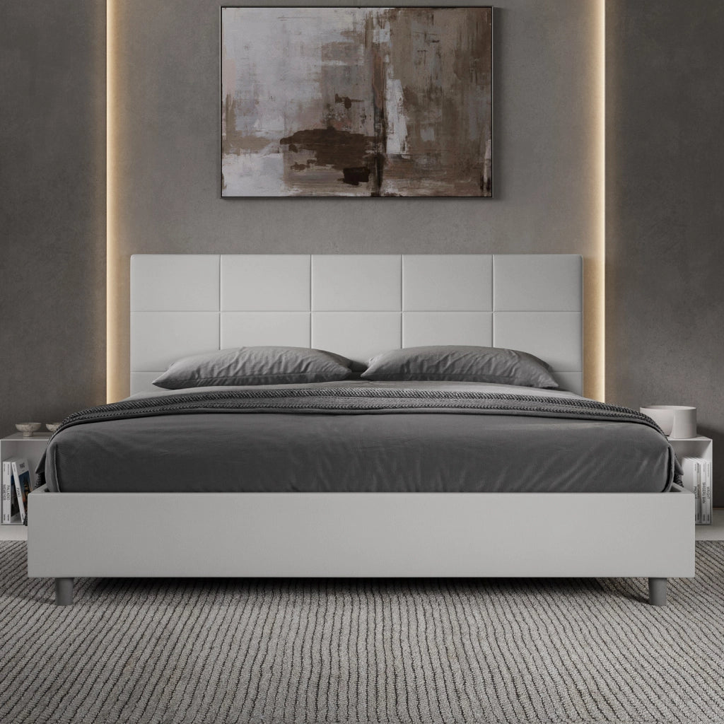 BS COM Letto matrimoniale king size con rete imbottito 190x190 similpelle bianco