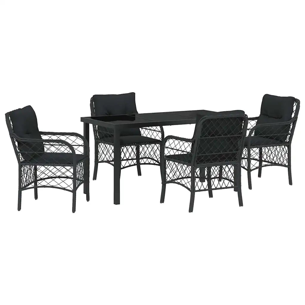 Set da Pranzo per Giardino con cuscino 5 pcs Nero polyrattan