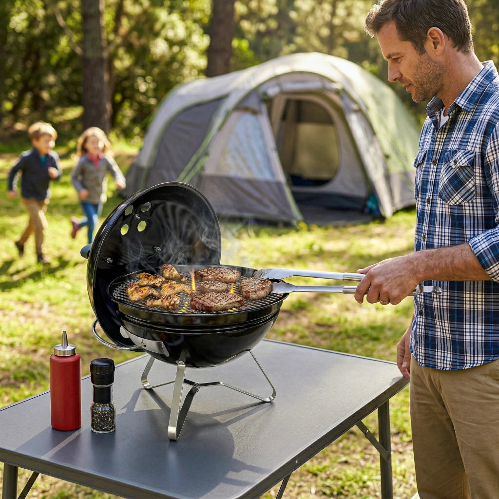 Barbecue a Carbone Portatile con Coperchio ¨C Xylo ¨C Nero 41x41x44 cm