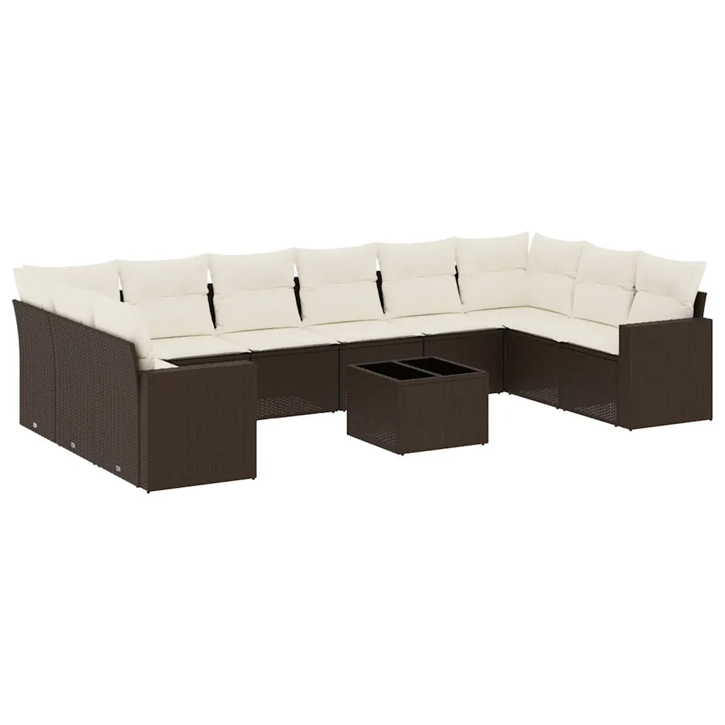 Set Divani da Giardino 11 pz con Cuscini Polyrattan Marrone 3219473