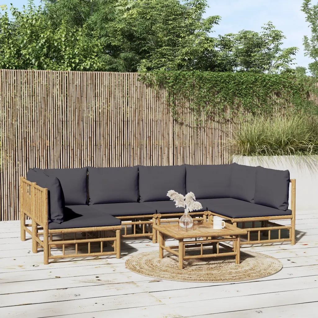 Set Salotto da Giardino 7pz con Cuscini Grigio Scuro Bambù 3155230