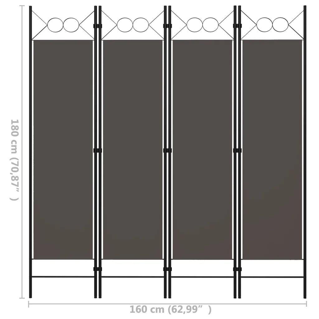 Divisorio Ambienti | Divider per stanze | Paravento a 4 Pannelli Antracite 160x180 cm