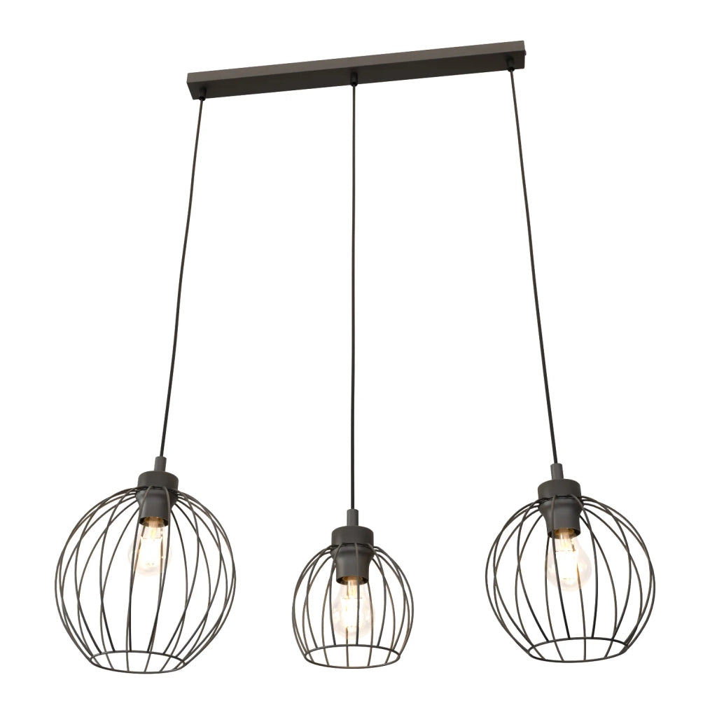 Sospensione Minimal Industrial Hathor 3 Luci Lineari Nera