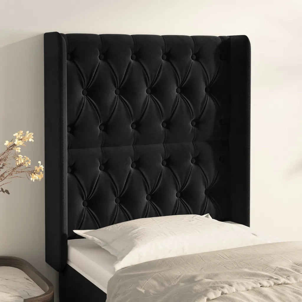 Testiera ad Orecchio-Testata con Orecchie Nera 83x16x118/128 cm in Velluto 902845