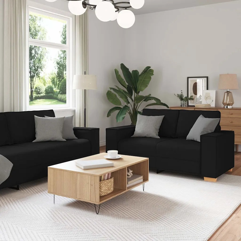 Set di Divani 2 pz con Cuscini Nero in Tessuto 3324693