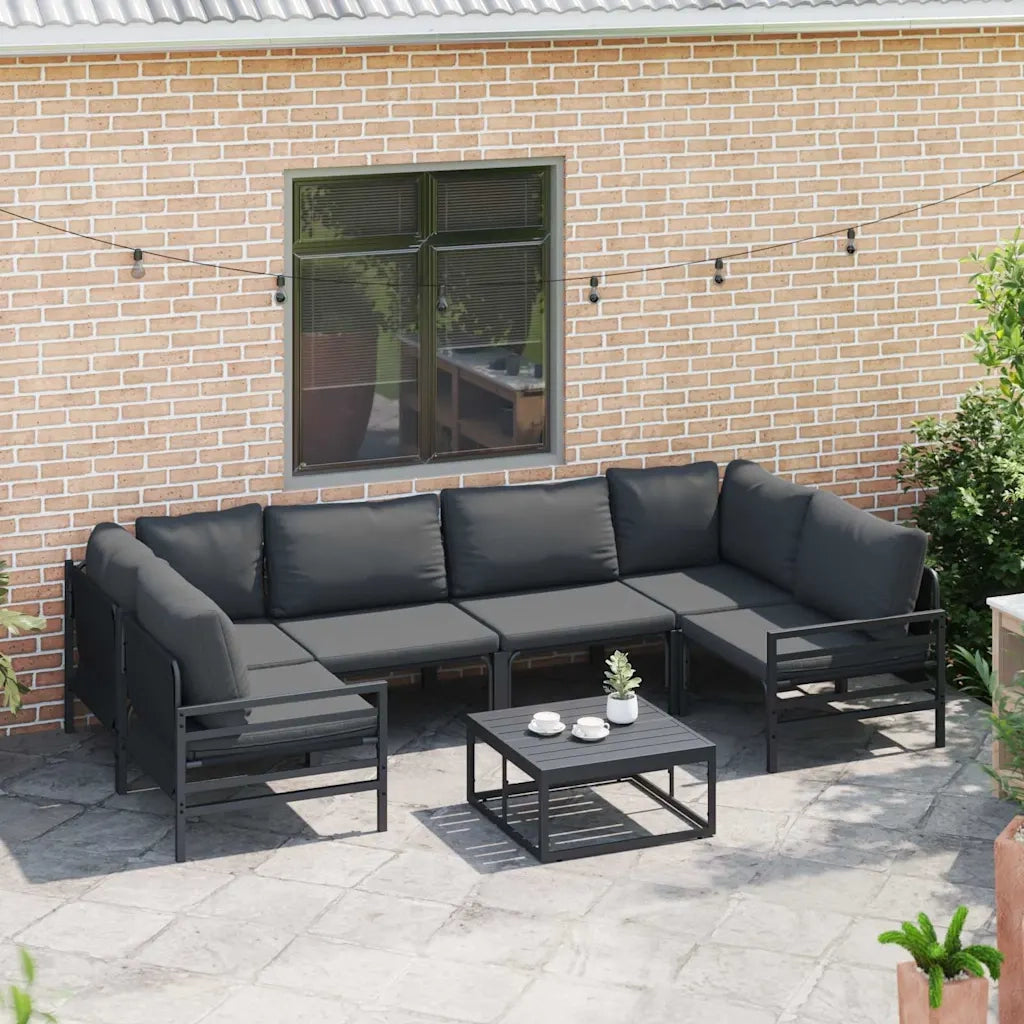 Set Divano da Giardino con cuscino 6 pcs Nero Acciaio