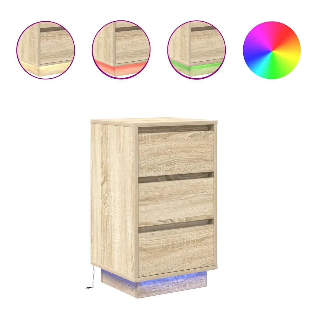 Comodino con Luci LED Rovere Sonoma 38x34x65 cm 861303