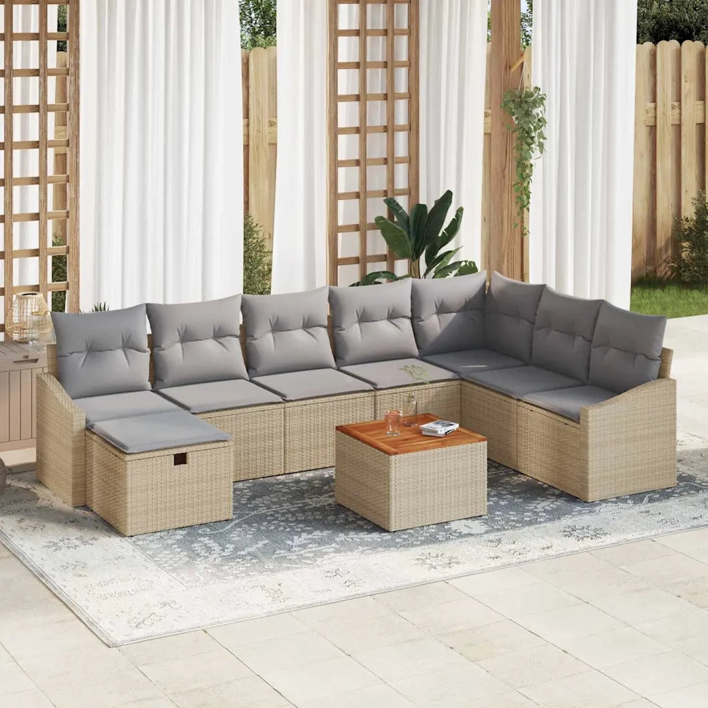 Set Divano da Giardino con cuscino 9 pcs Beige polyrattan 3359581
