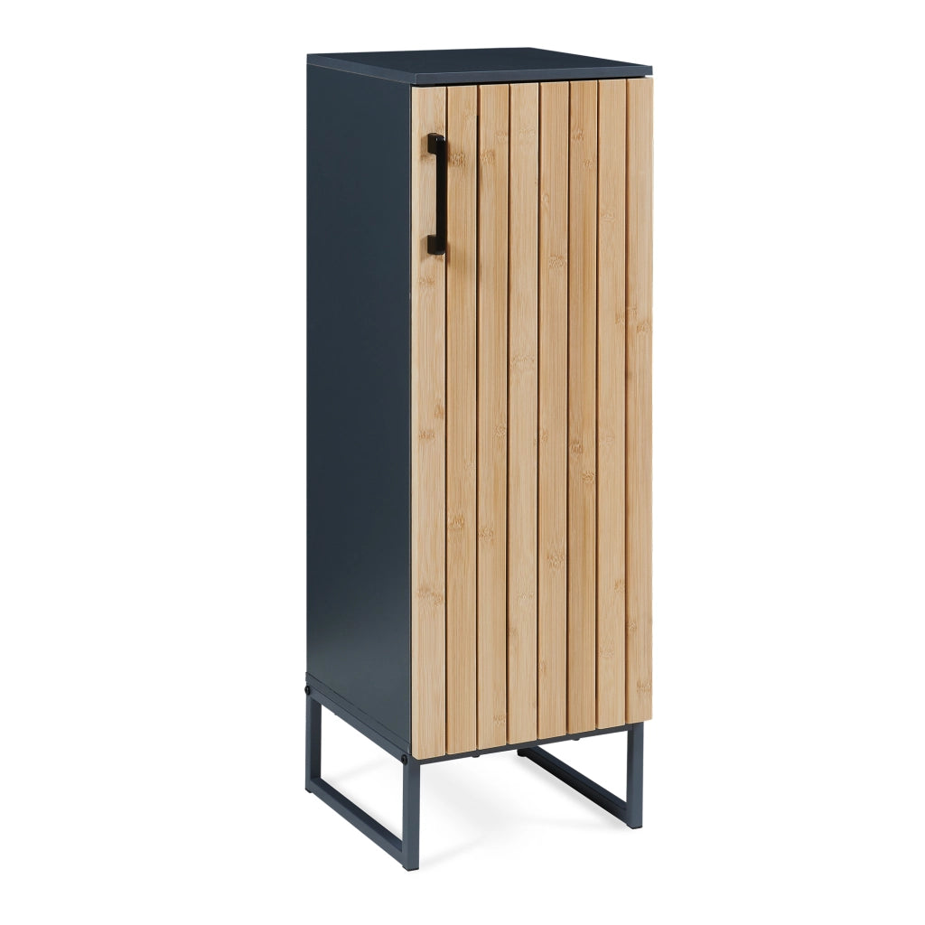 Mobile da Terra Svanes con Anta in Bambù e Ripiani per Bagno 90 x 30 x 30 cm - Grigio Scuro/Naturale [en.casa]