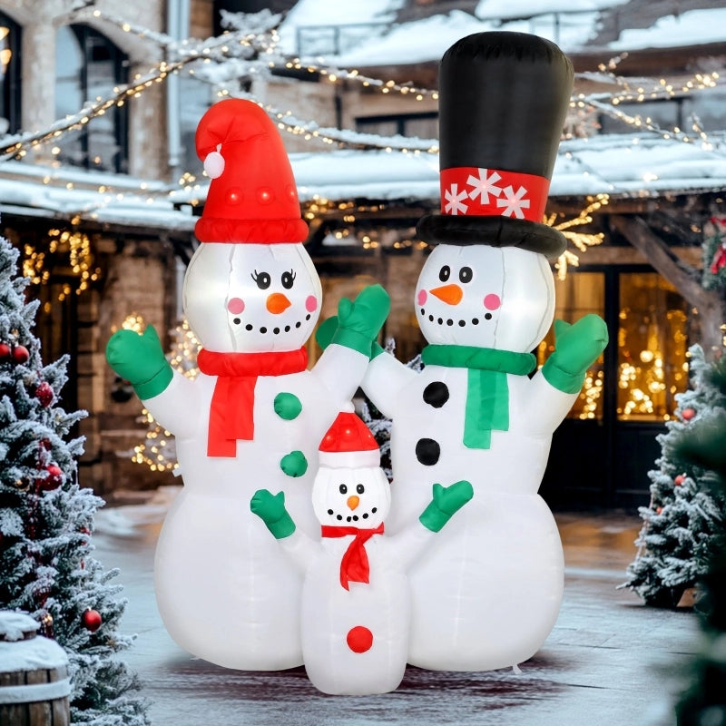 Famiglia di pupazzi di neve gonfiabili, decorazione natalizia da 1,8 m con luci a LED per uso interno ed esterno.