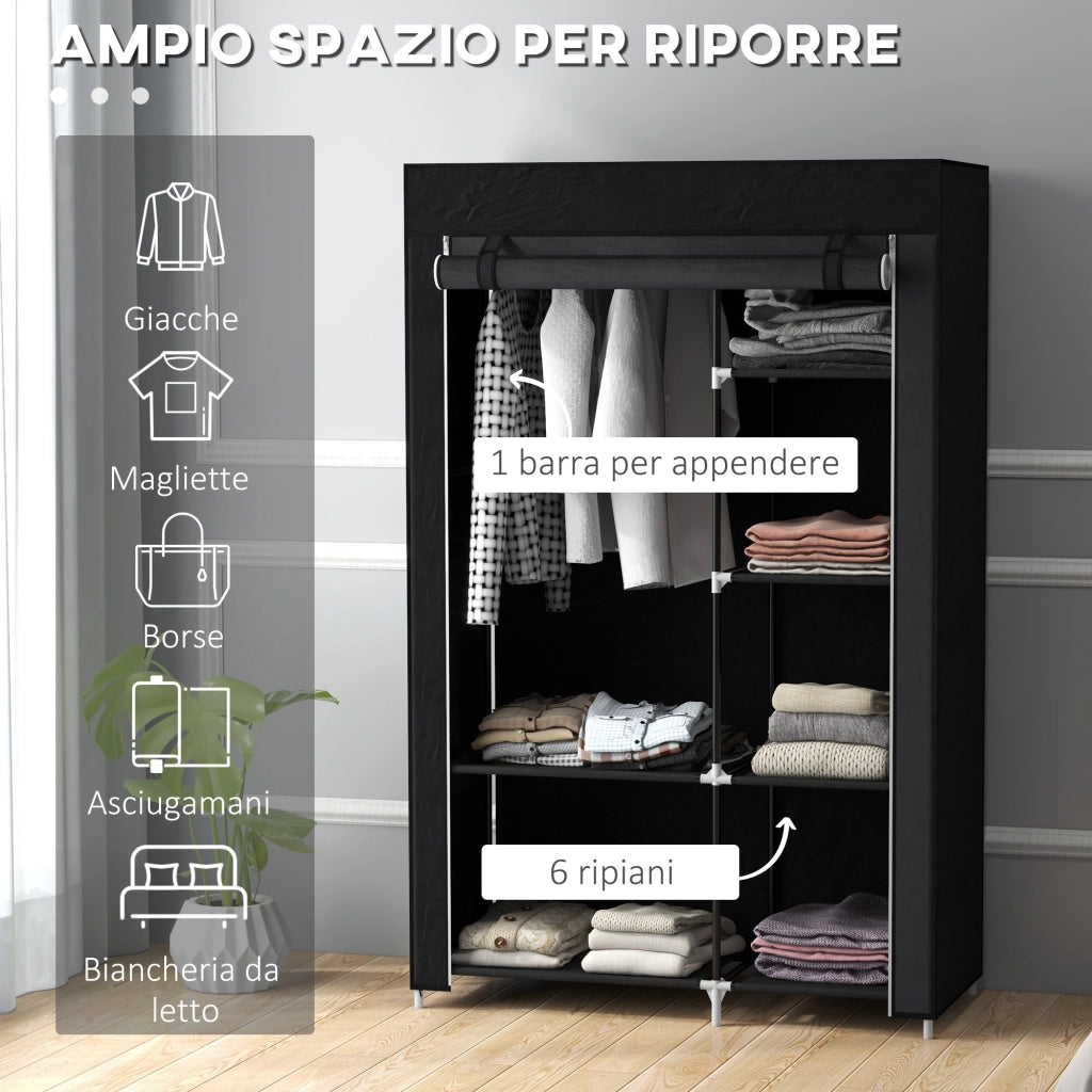 Armadio Guardaroba Portatile con 6 Ripiani e Appendino ¨C Minimal ¨C Nero 103x43x162.5 cm