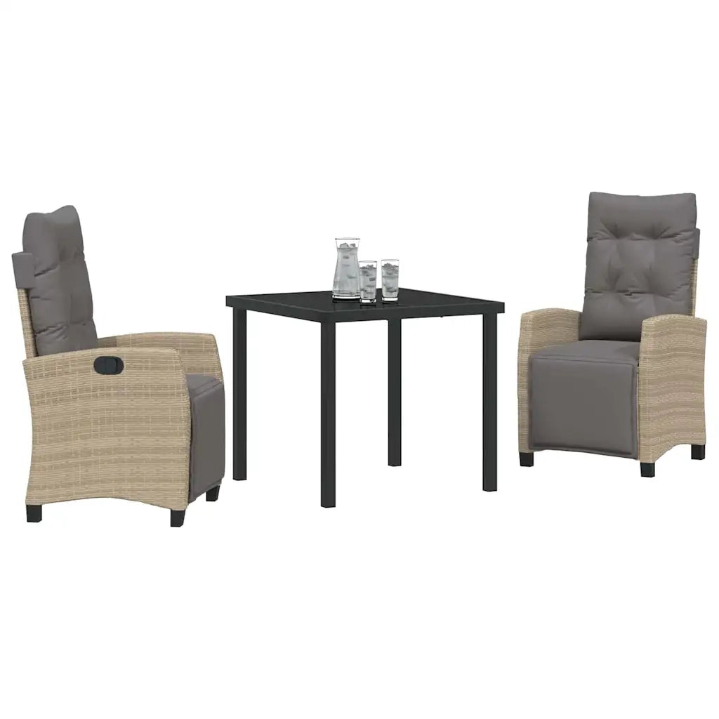 Set da Pranzo per Giardino con cuscino 3 pcs Beige polyrattan