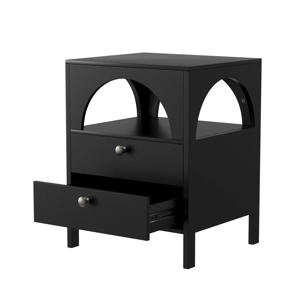 COMODINO moderno 45 x 40 x 58 cm nero con 2 cassetti e 1 vano aperto
