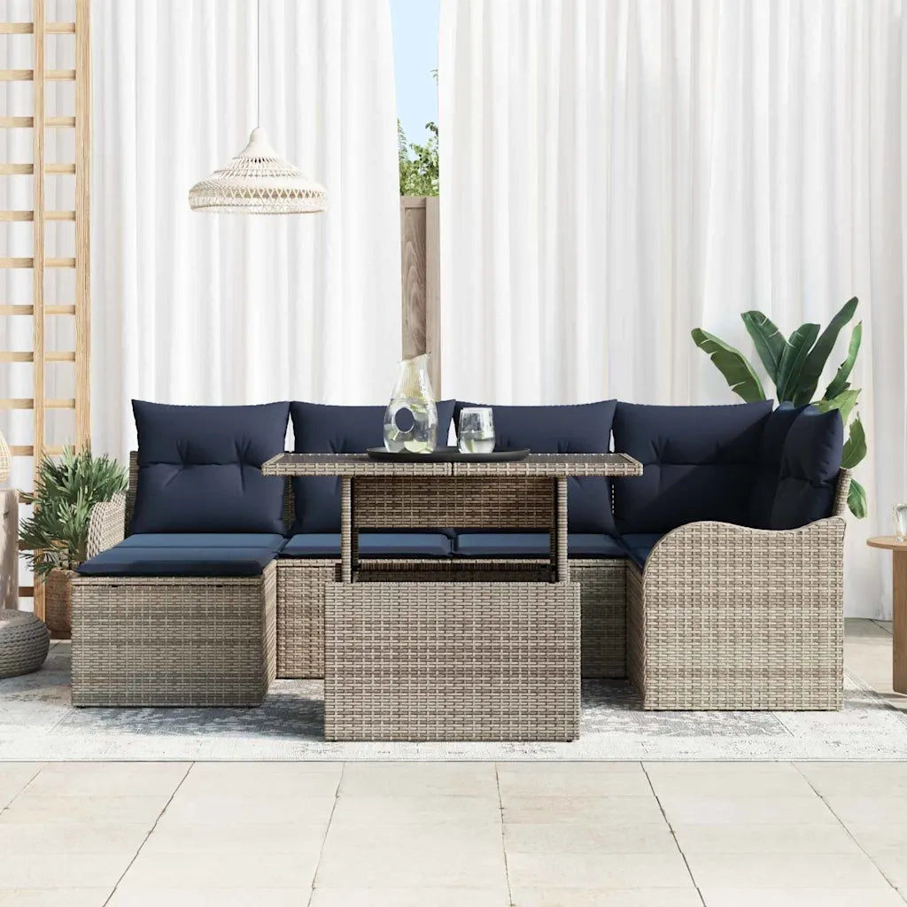 Set Divano da Giardino 7 pz Grigio Poly Rattan 3348501