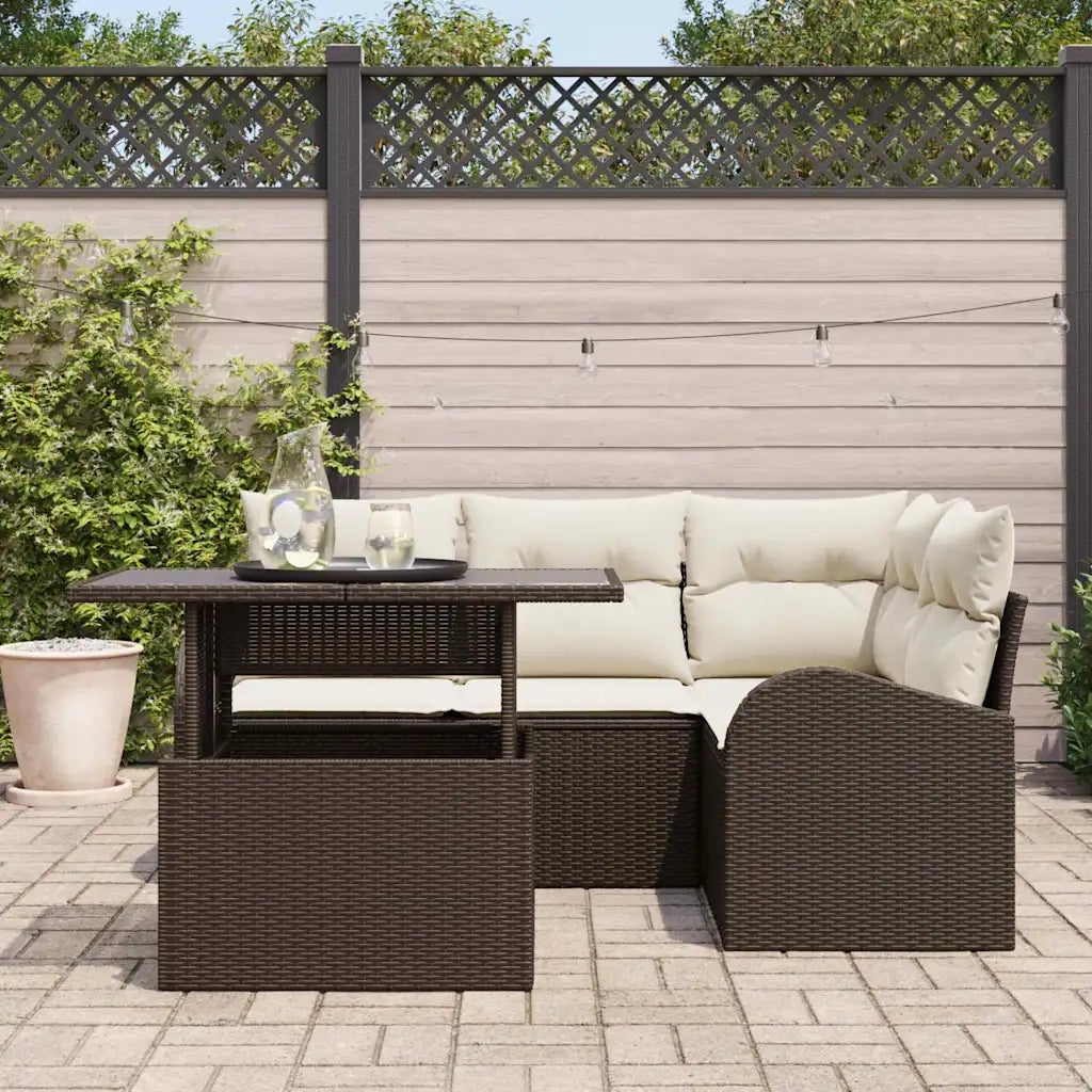 Set Divano da Giardino con cuscino 5 pcs Marrone Poly Rattan