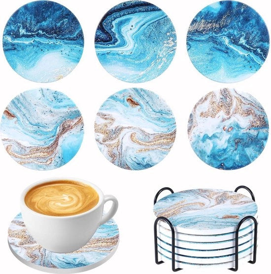 Supporti assorbenti ceramici antiscivolo - 6 pezzi - Tema marmo - Base gomma