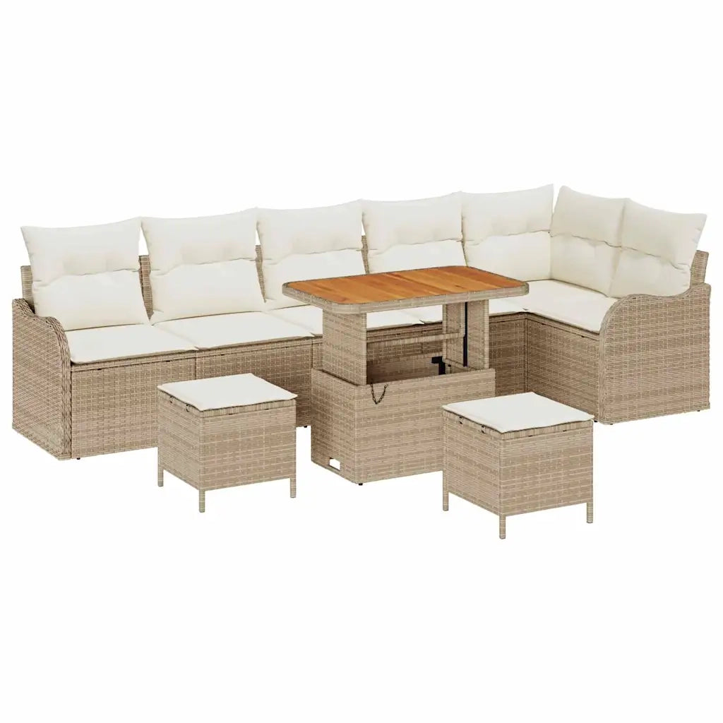 Set Divano da Giardino con cuscino 9 pcs Beige e Crema