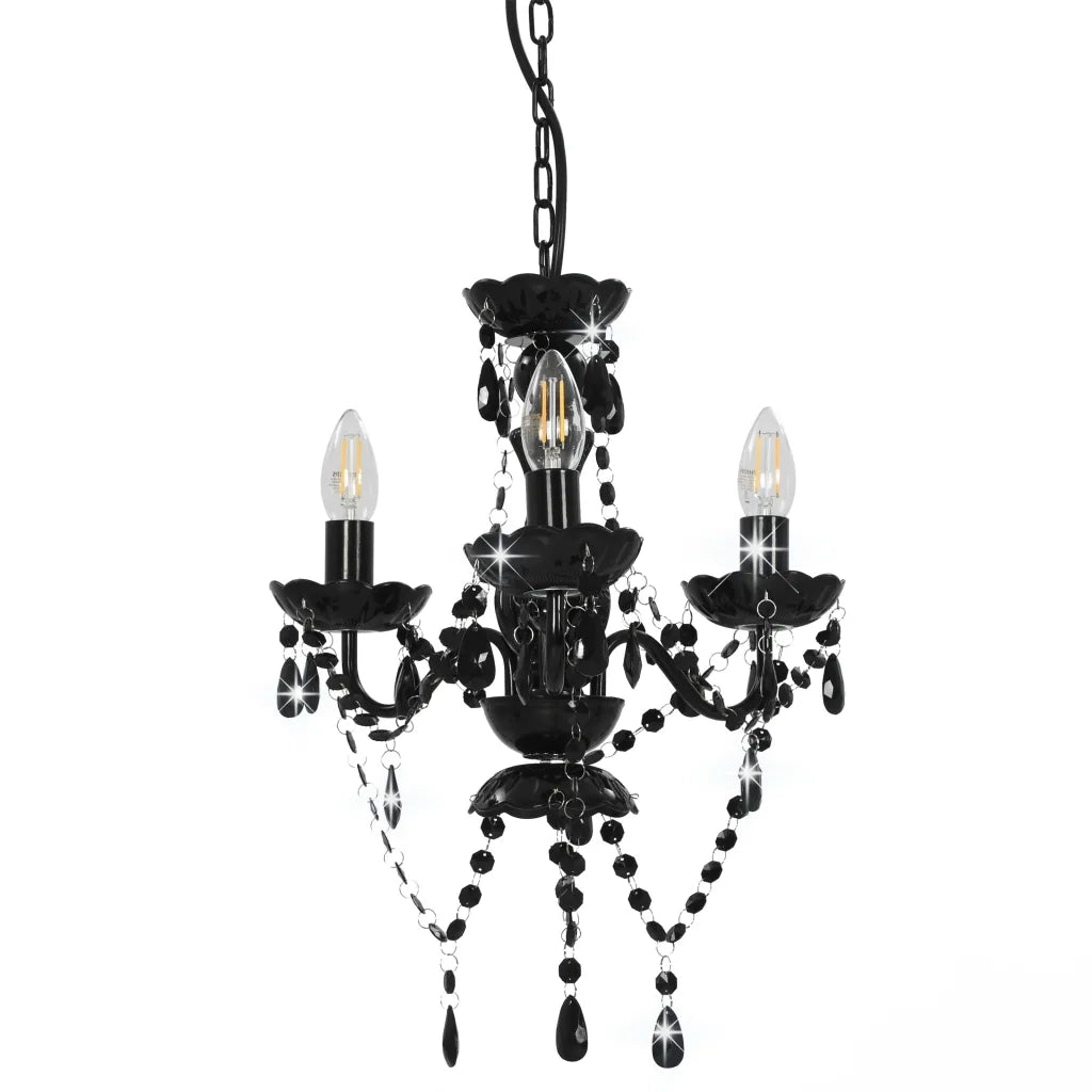 Lampadario con Perline Nero Tondo 3 E14 281597