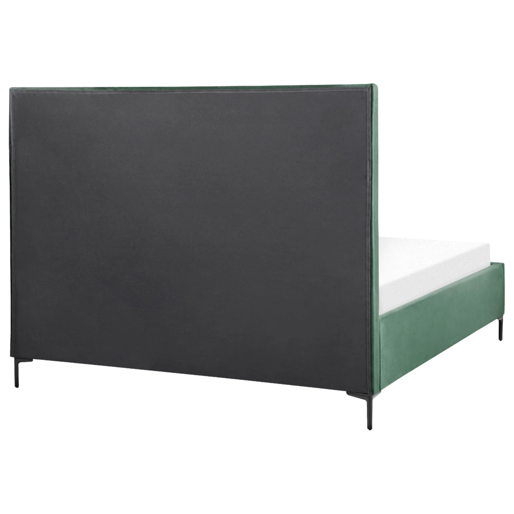 Letto in velluto verde scuro 180 x 200 cm con testiera imbottita ottomana con gambe in metallo Nero