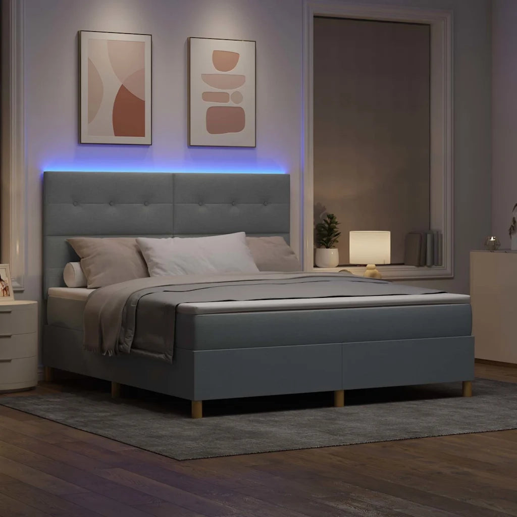 Letto a Sorgente LED Grigio chiaro 180 x 200 cm Tessuto
