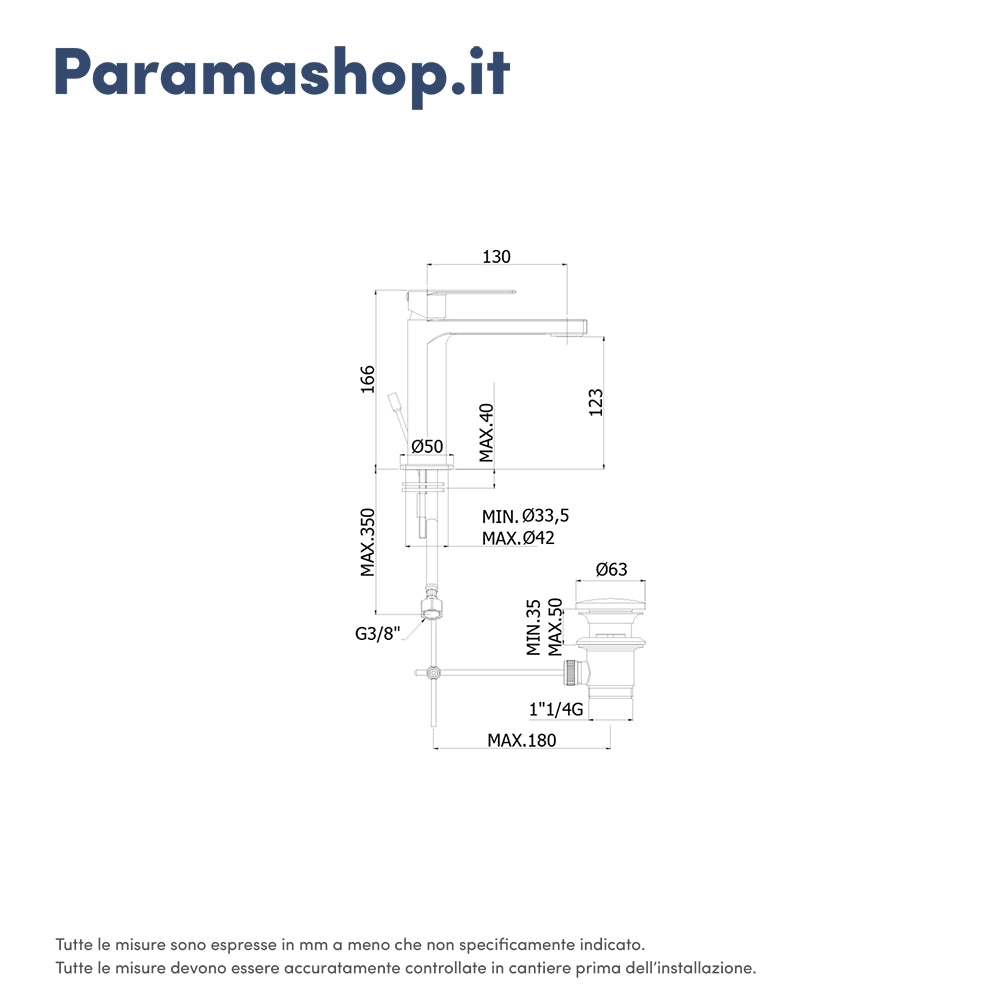 Paffoni miscelatore lavabo con scarico cromato mod. Tango