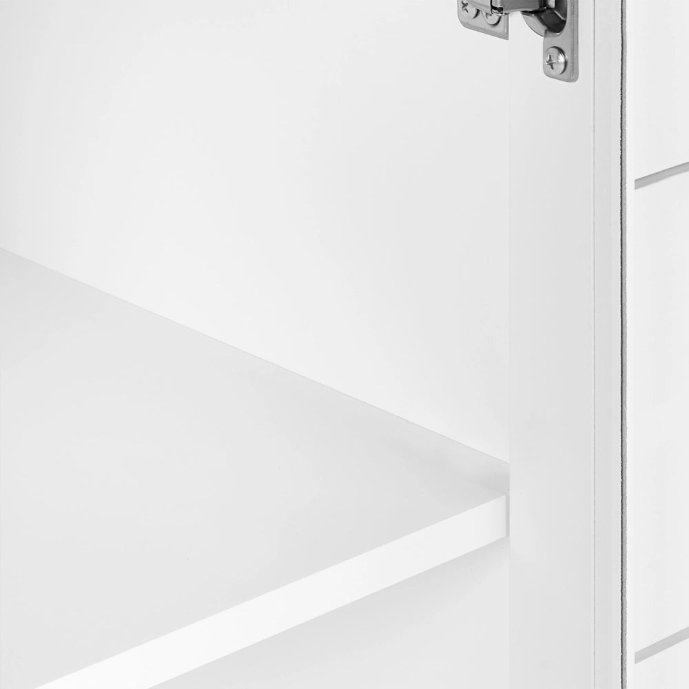 Credenza in MDF bianco con ante in vetro e 2 cassetti Accenti dorati