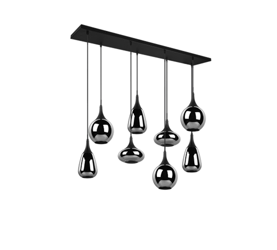 Lampada a sospensione 6 diffusori, metallo, nero e fumé, L 115 cm, Lumina