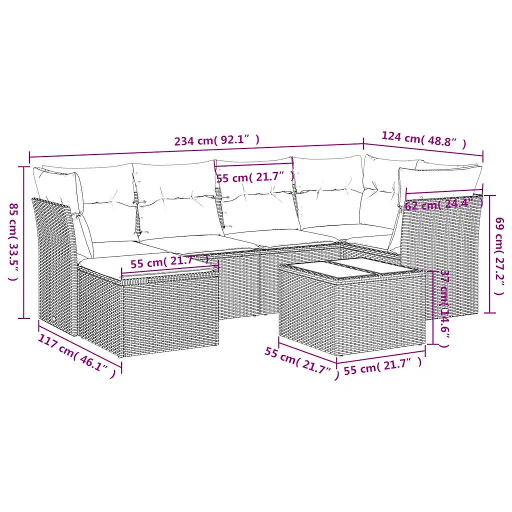 Set Divani da Giardino 7 pz con Cuscini Marrone in Polyrattan 3249802