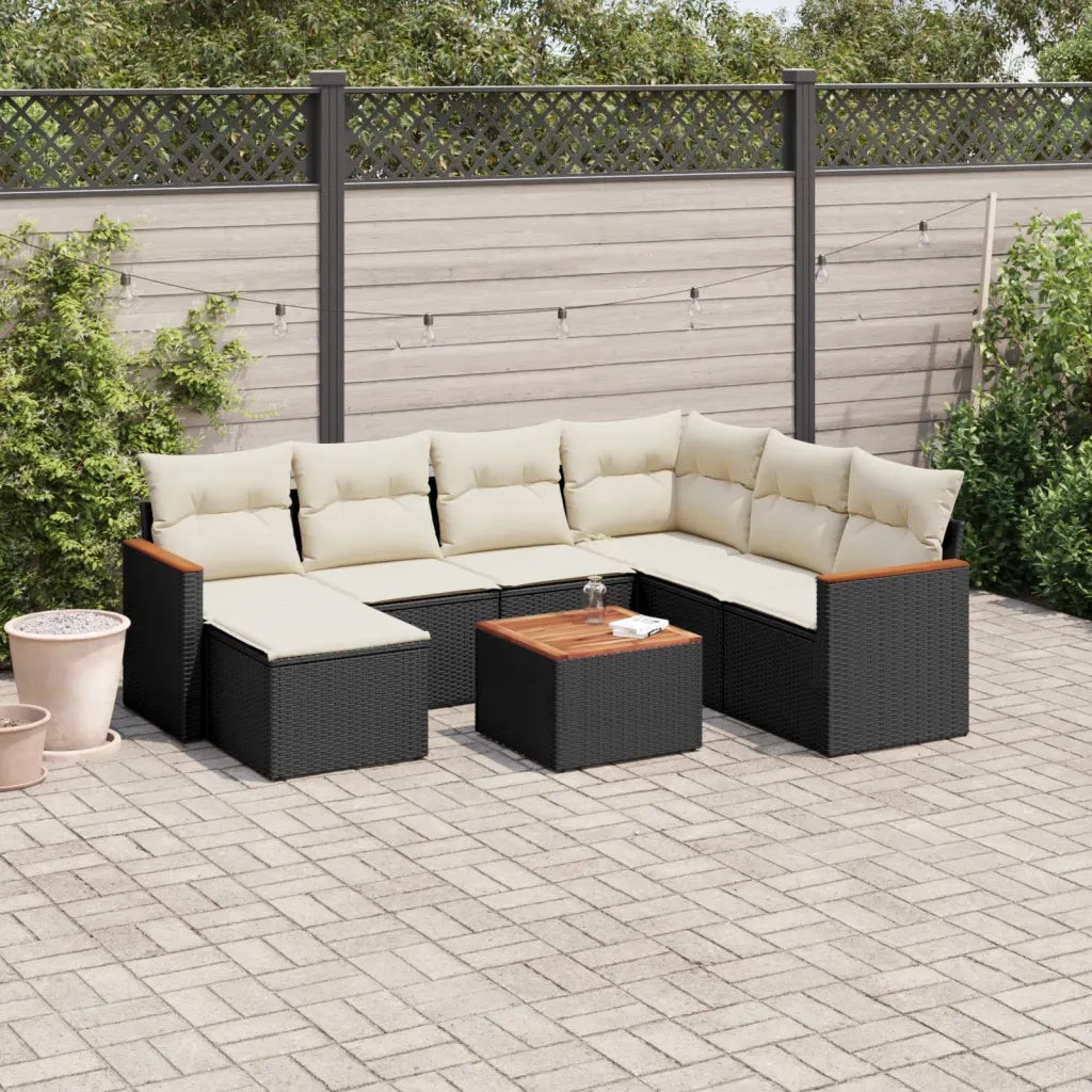Set Divani da Giardino con Cuscini 8 pz Nero in Polyrattan 3226210