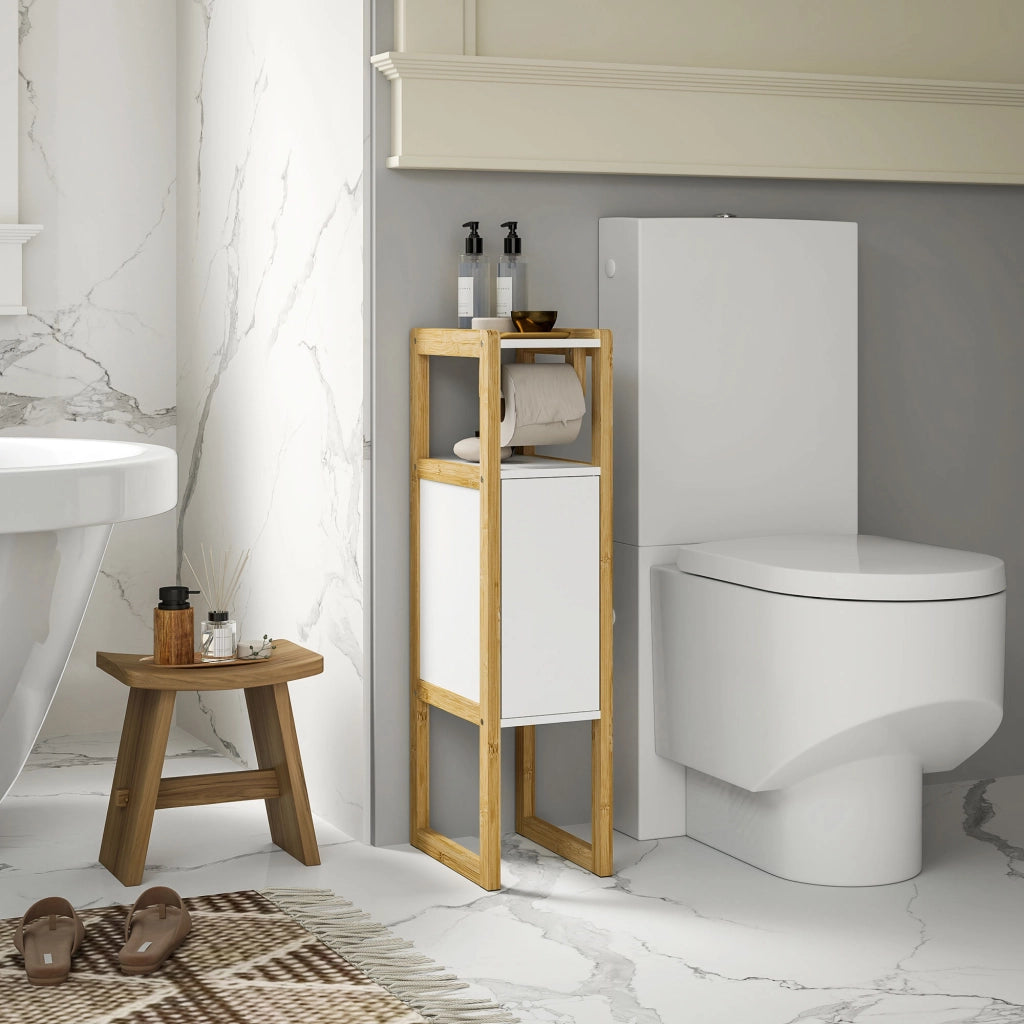 Mobile Bagno Salvaspazio ¨C Xylo ¨C Bamb¨´ Bianco con Porta Carta Igienica 20x33x80cm