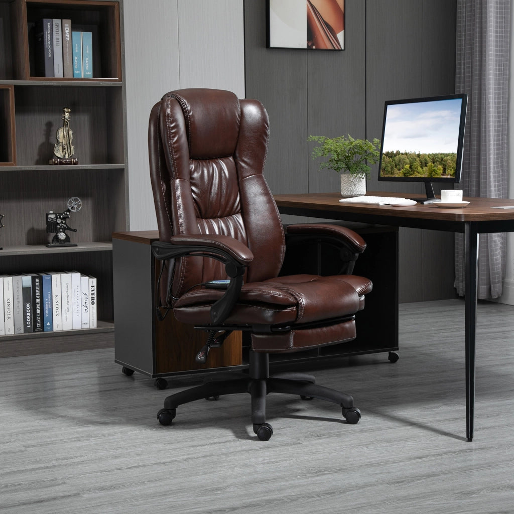 Poltrona Massaggiante Reclinabile Elettrica con Poggiapiedi e Testiera ¨C Minimal ¨C Similpelle Marrone 68.5x68.5x113-121cm