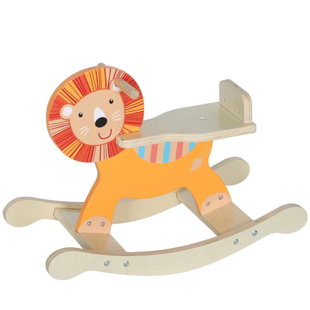 Cavallo a Dondolo con Design Leone per Bambini ¨C Minimal ¨C Legno Arancione