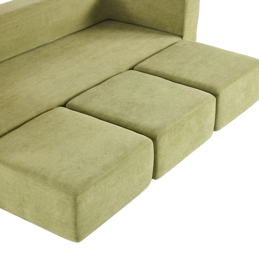 Divano Letto con Poggiapiedi Chenille ¨C Xylo ¨C Verde, Schiuma ad Alta Elasticit¨¤