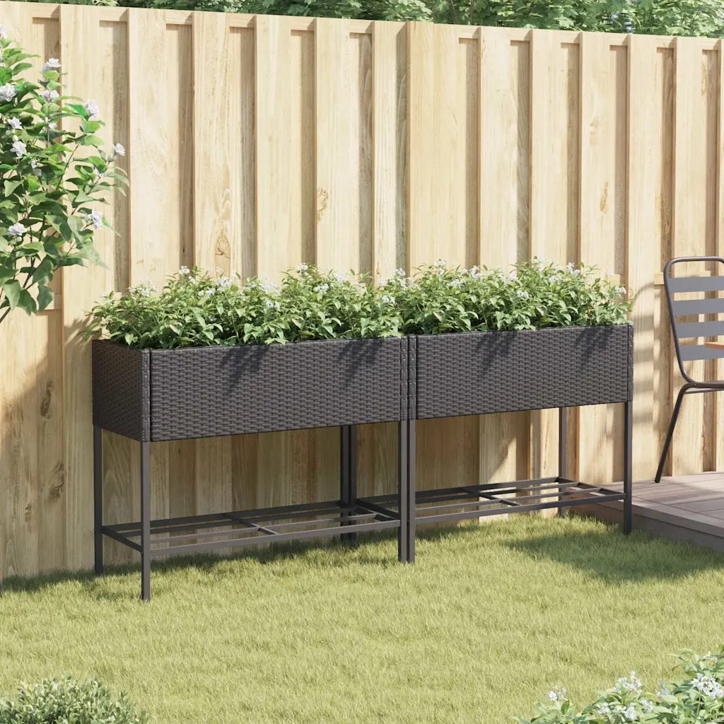 Fioriere da Giardino con Ripiani 2pz Nere 90x40x75cm Polyrattan 3210507