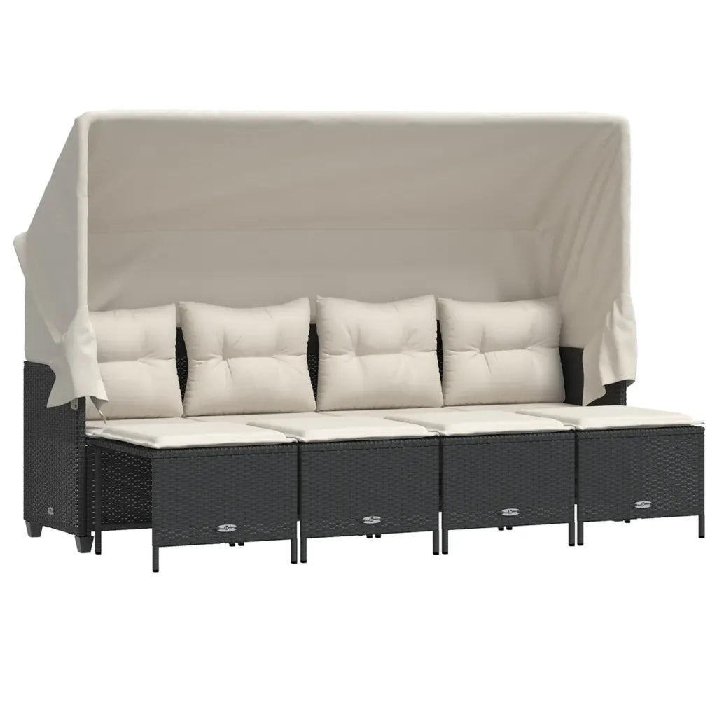 Set Divani da Giardino 5 pz | Set Salotto da Giardino con Cuscini in Polyrattan Nero