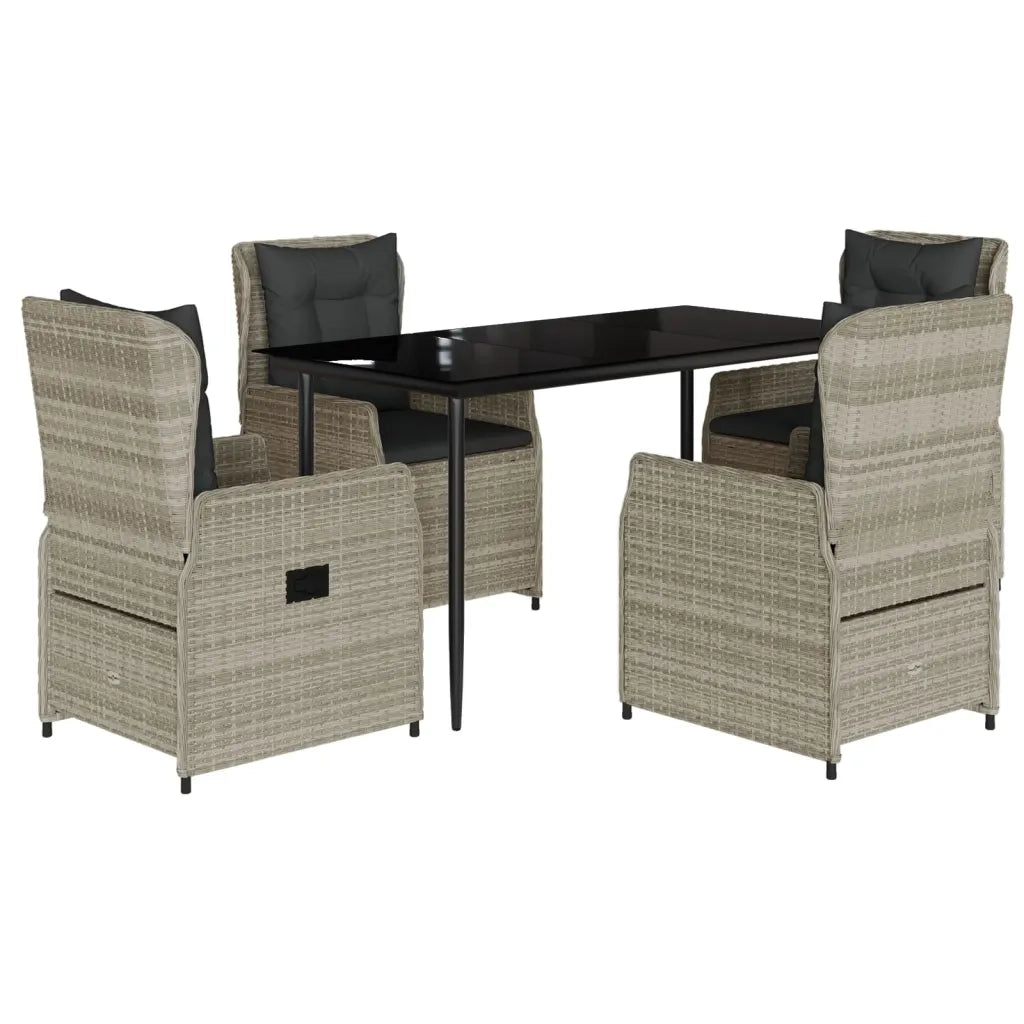 Set Pranzo da Giardino 5pz con Cuscini Grigio Chiaro Polyrattan