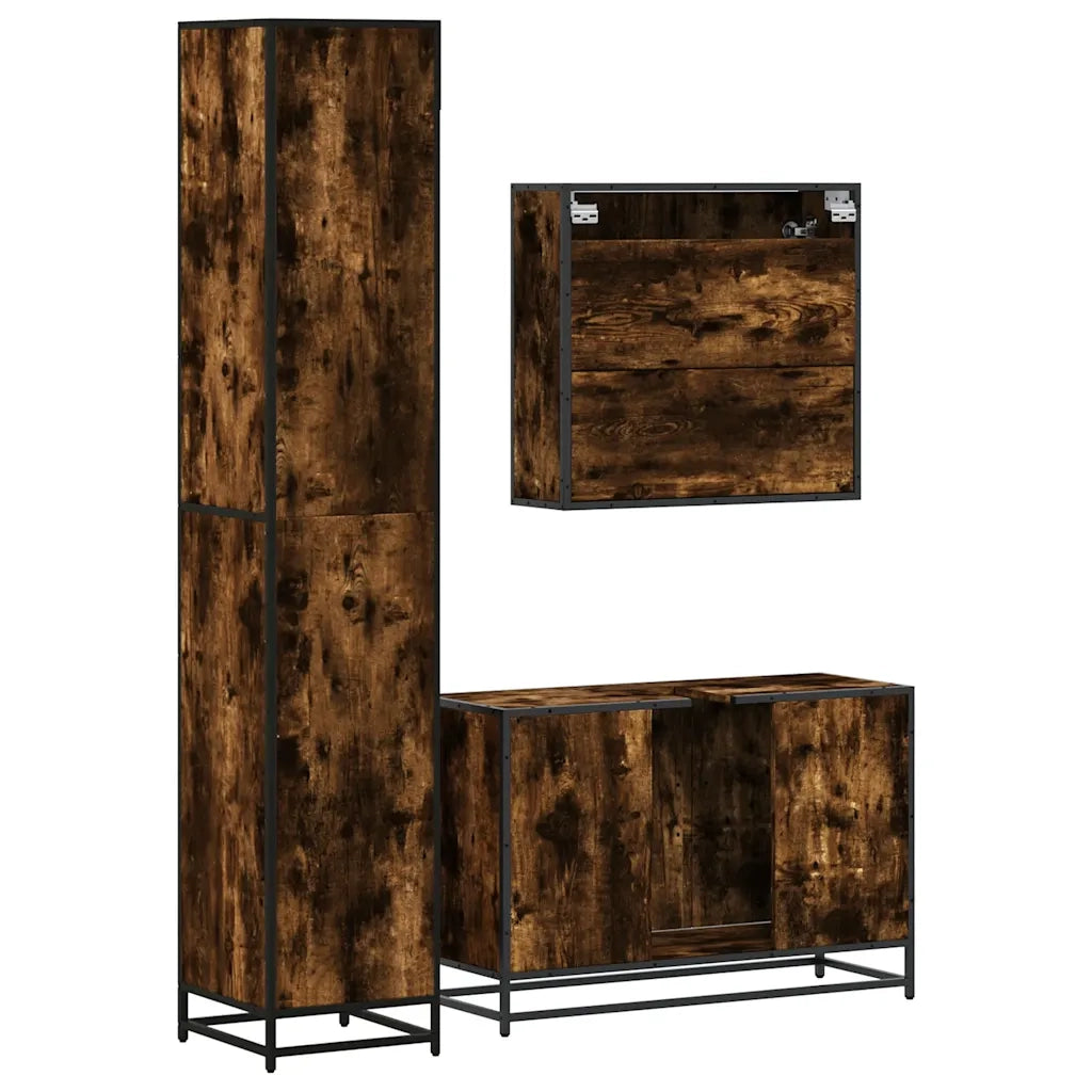 Set Mobili da Bagno 3 pz Rovere Fumo in Legno Multistrato 3301072