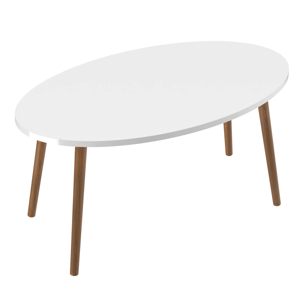 Tavolino Basso da caffè 'Sindal' (AxLxP) 41 x 90 x 50 cm Tavolino da Salotto con Gambe in Legno e Piano Ovale - Bianco [en.casa]