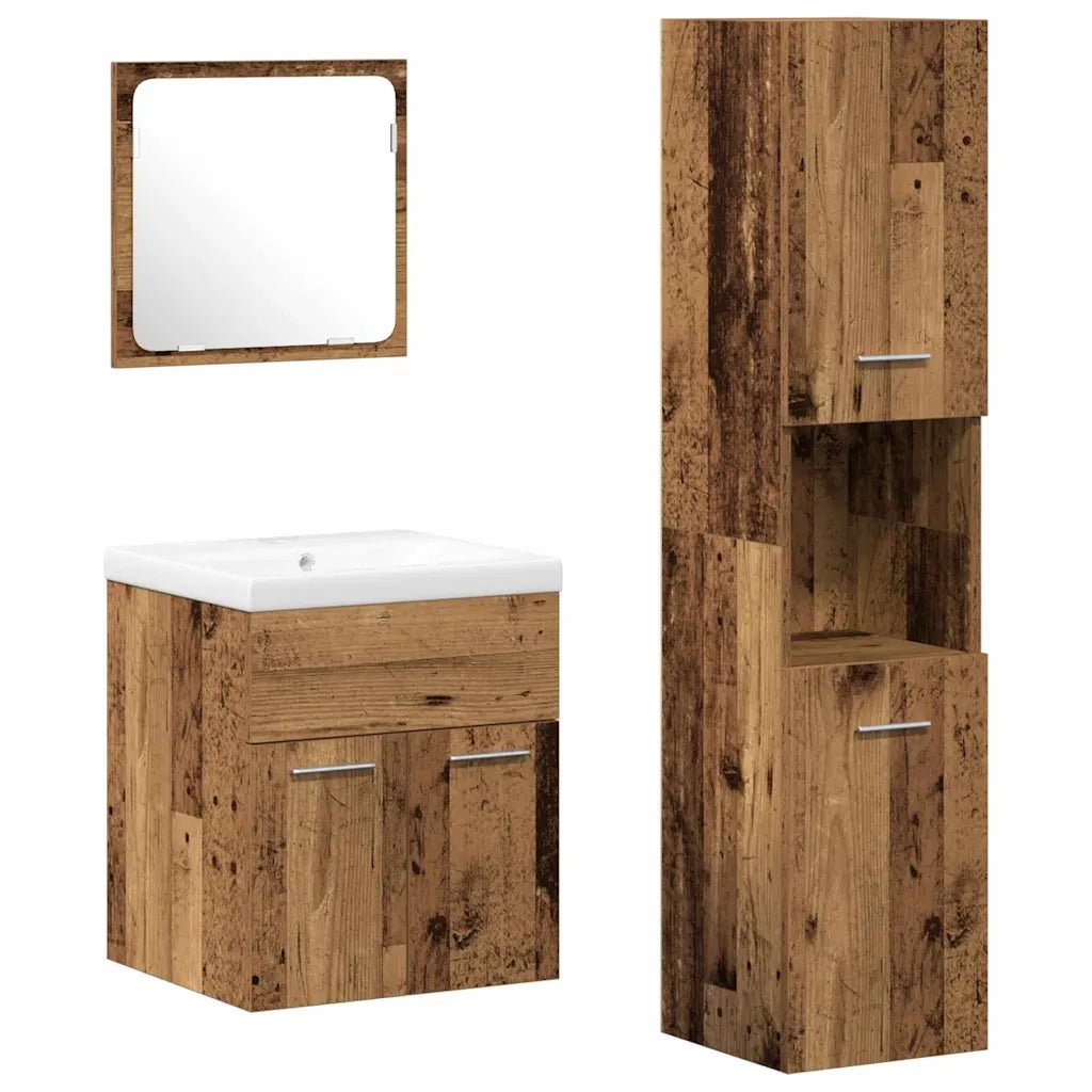 Set di mobili per il bagno con cassetto 4 pcs Legno vecchio 3332570