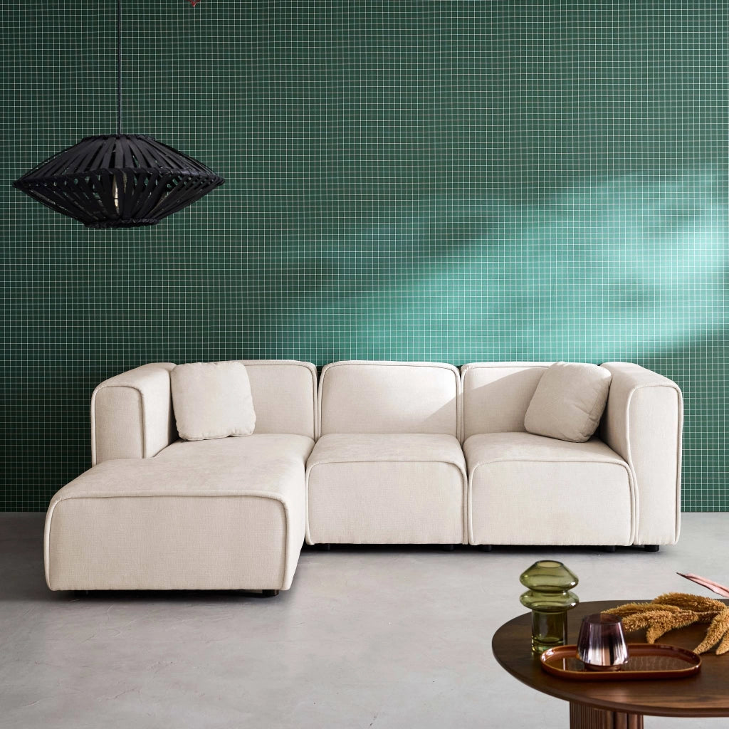 Divano angolare sinistro in tessuto, 3 posti, beige