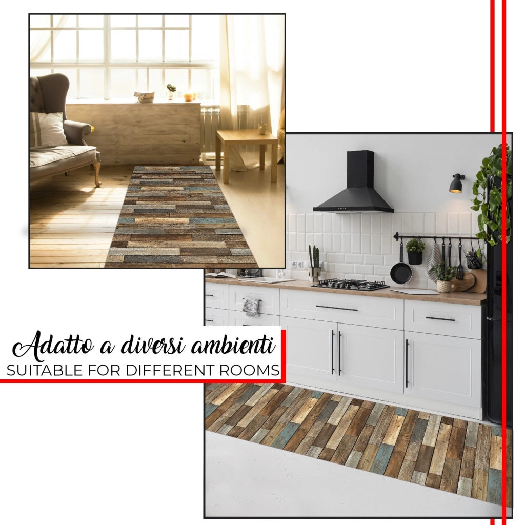 Tappeto Cucina Antimacchia 51x210 cm Stampa HD Alta Definizione Passatoia Gomma Pvc Parquet Colorato