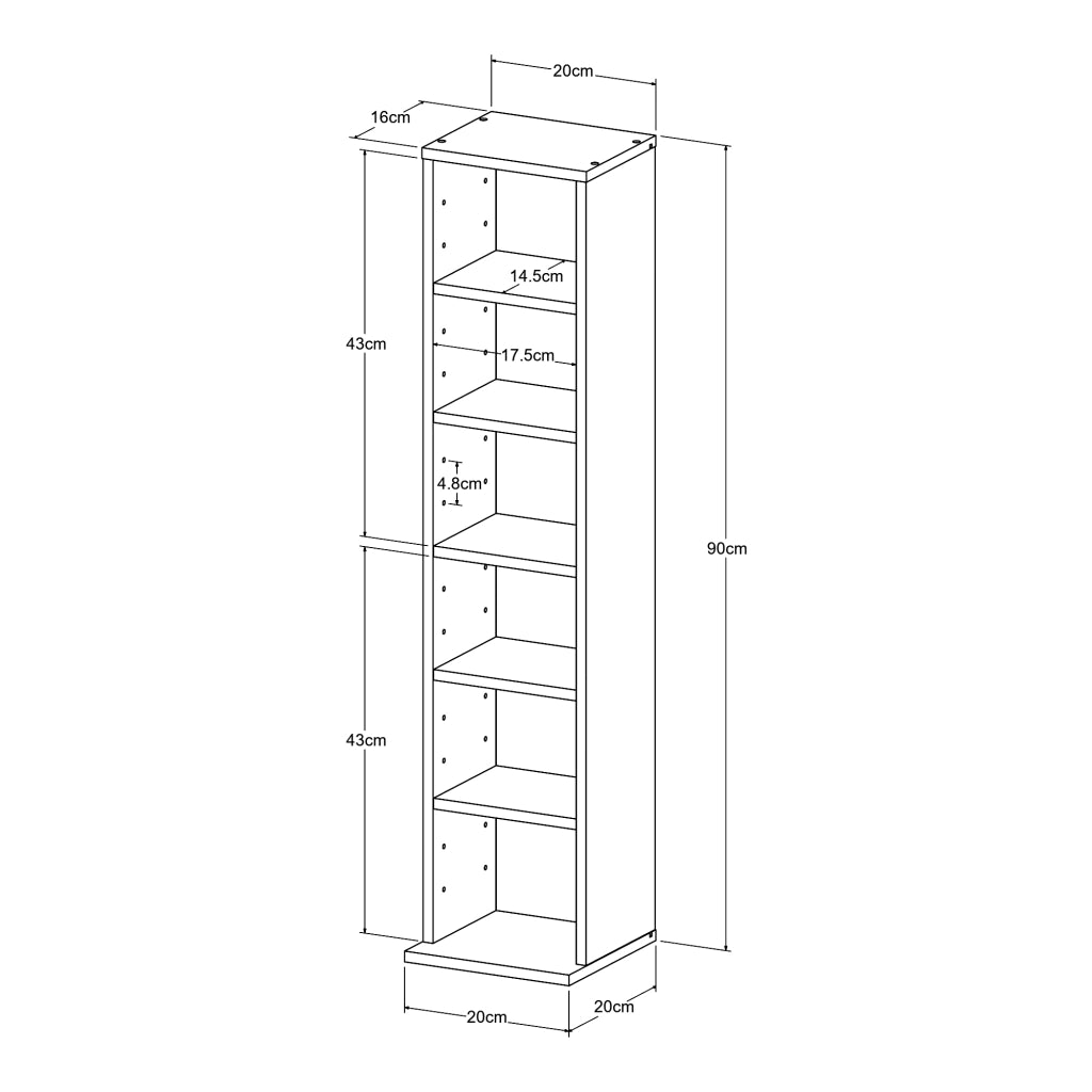 Scaffale a Colonna Tynset con 6 Scomparti per CD DVD 90x20x20 cm Effetto Noce [en.casa]