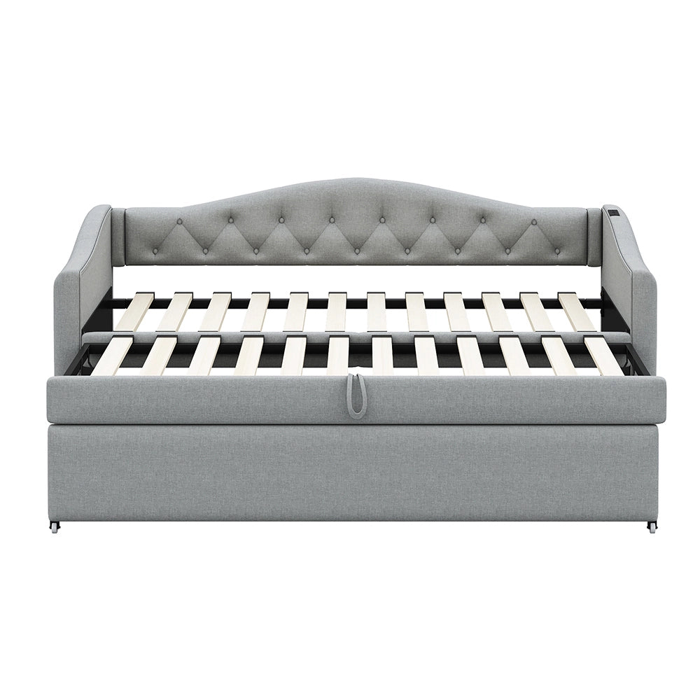 Letto estensibile 90x200 cm - Xylo - Grigio lino, USB, classico, con rete