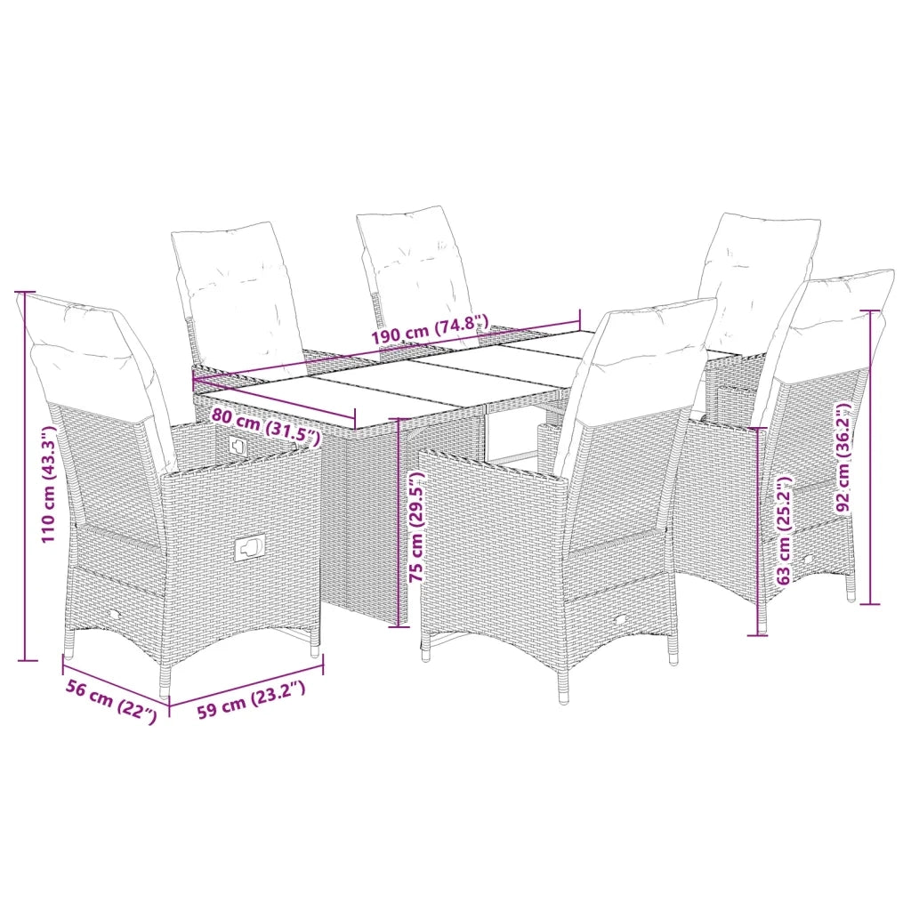 Set Bistrò da Giardino 7 pz con Cuscini in Polyrattan Marrone 3276921