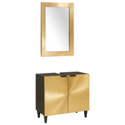 Set di Armadi da Bagno 2 pcs Nero e Oro Legno di mango massello
