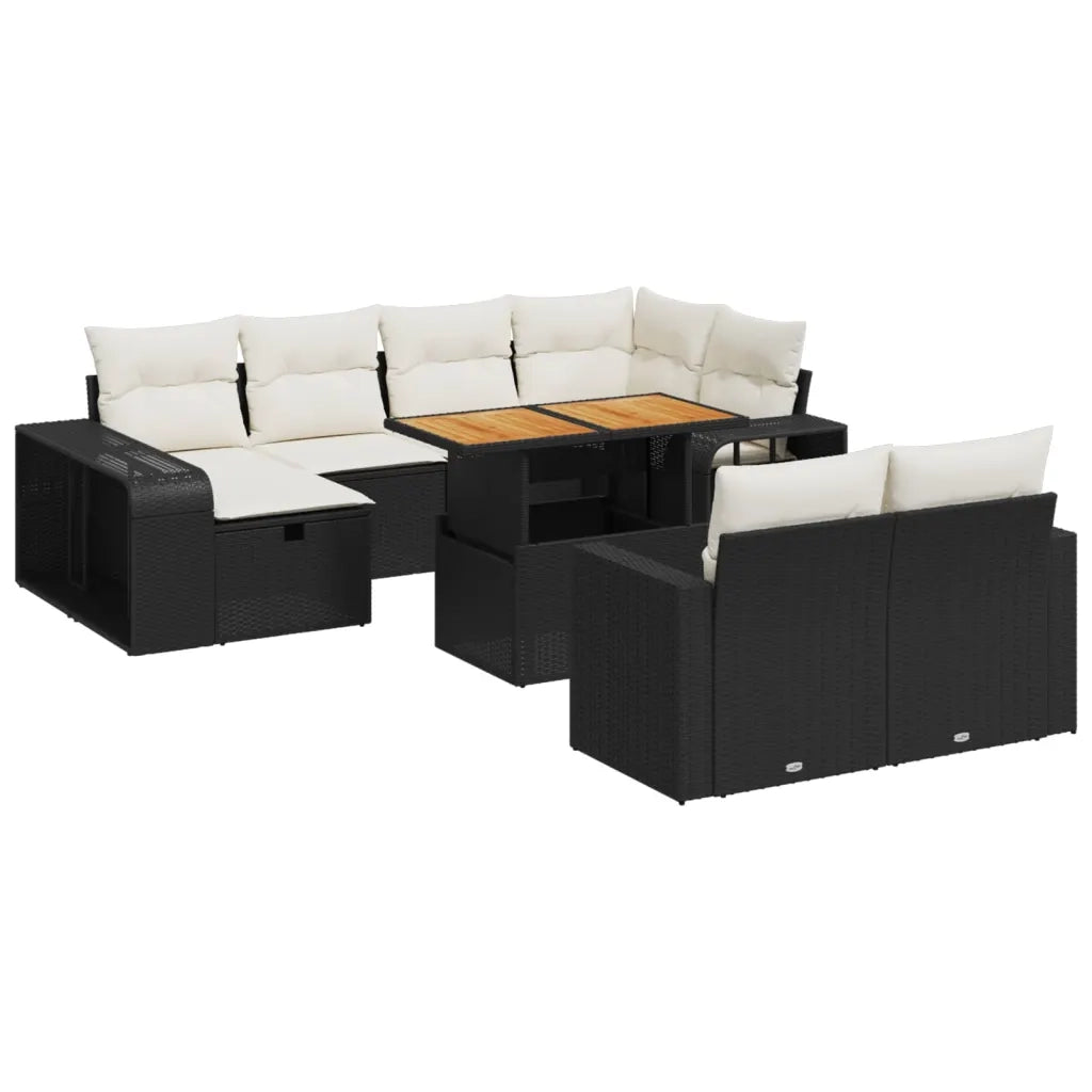 Set Divani da Giardino 11 pz con Cuscini in Polyrattan Nero