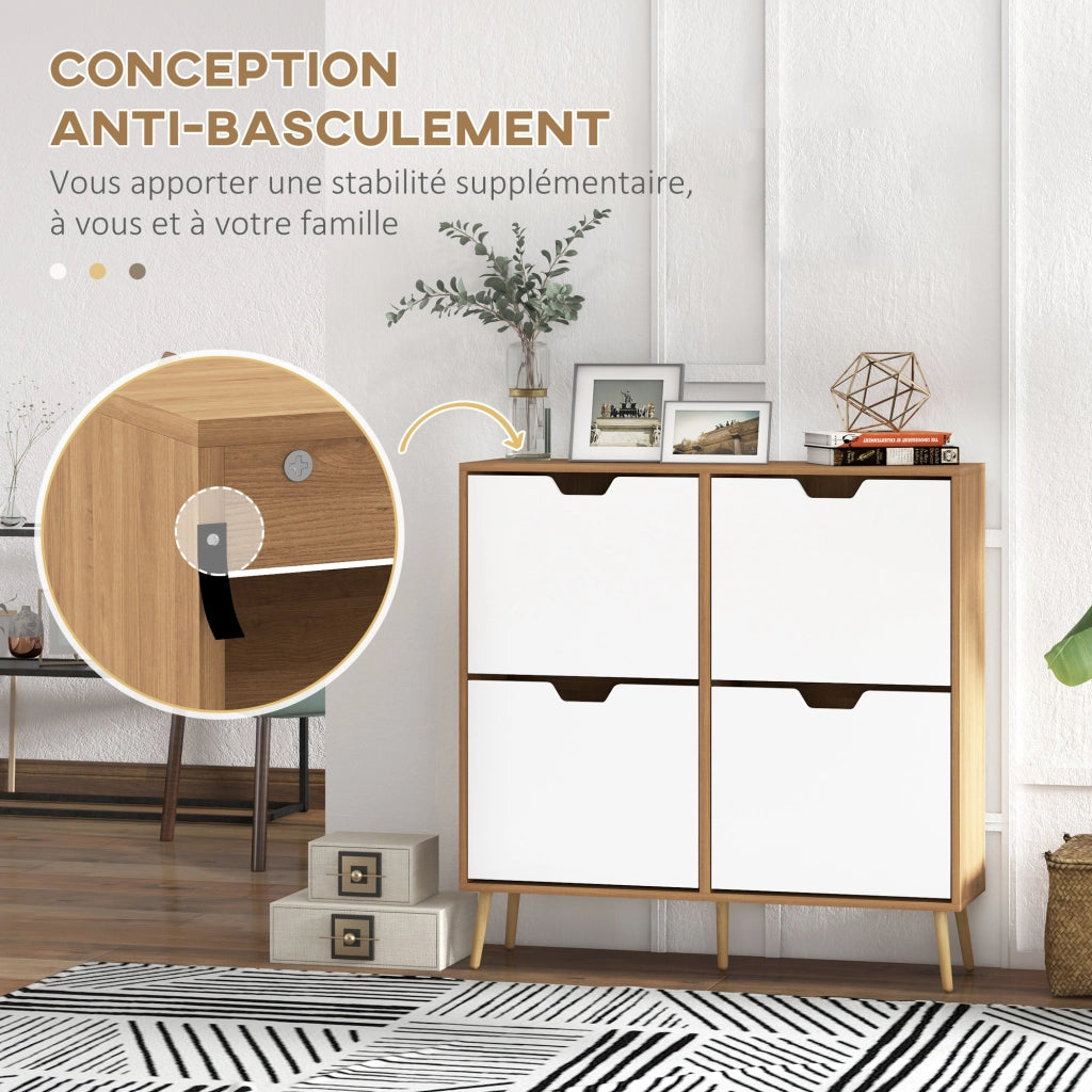 Scarpiera 4 ante con ripiano regolabile ¨C Minimal ¨C 95x26x95 cm in legno di pino naturale